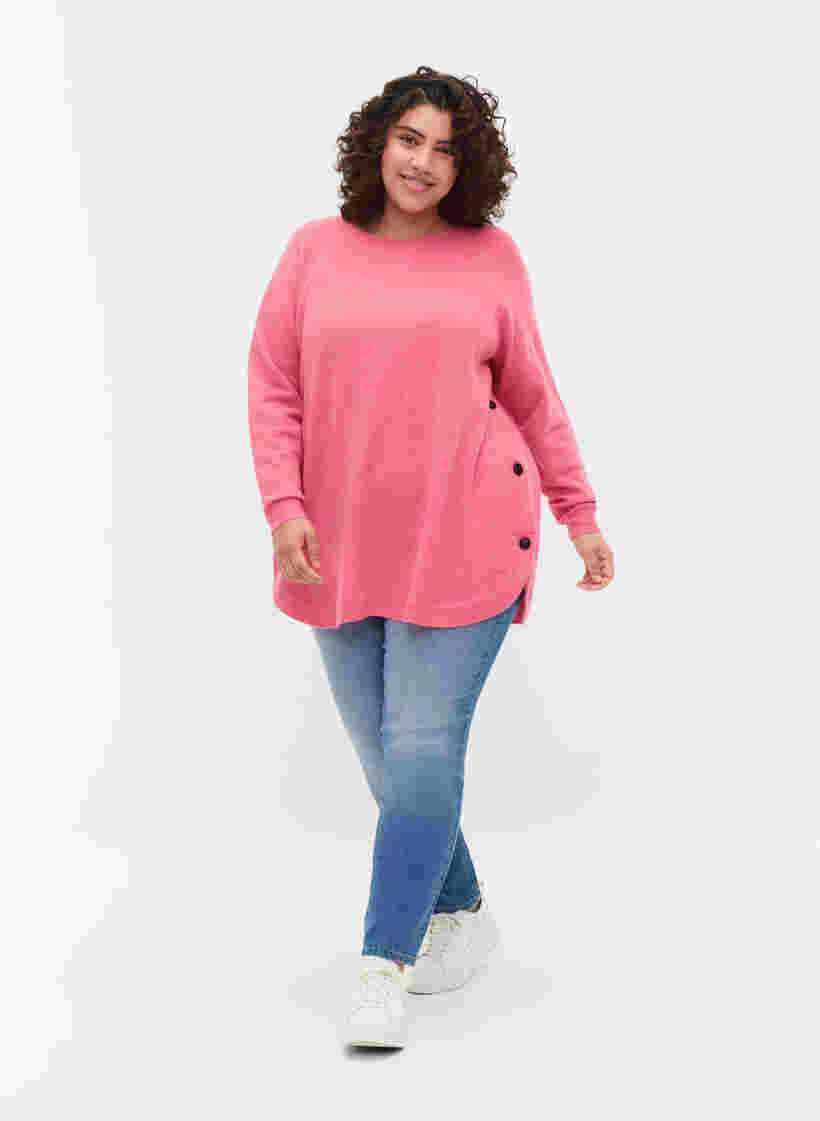 Gemêleerde gebreide blouse met knopen, Hot Pink White Mel., Model image number 2