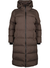 Lange puffer winterjas met capuchon, Bruin