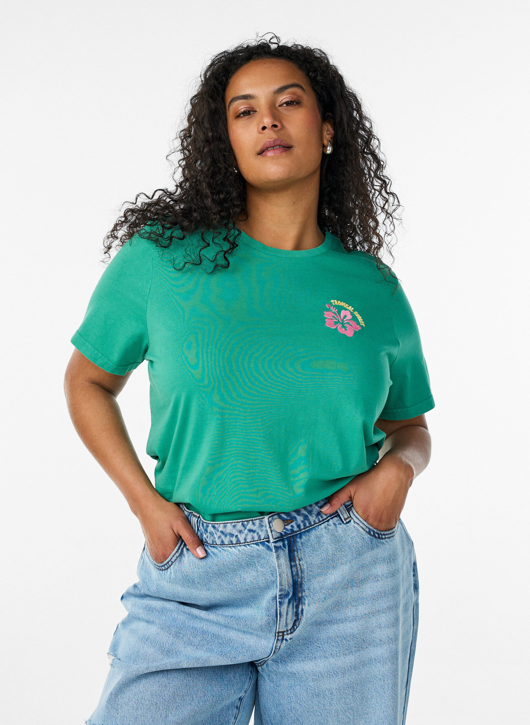 ZizziT-shirt van biologisch katoen met print op de rug, Groen, Model image number 0
