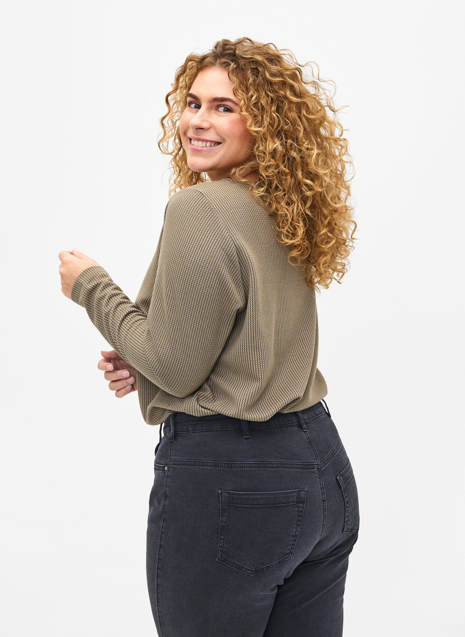 Zizzi A-lijn blouse met textuur, Greige, Model image number 1