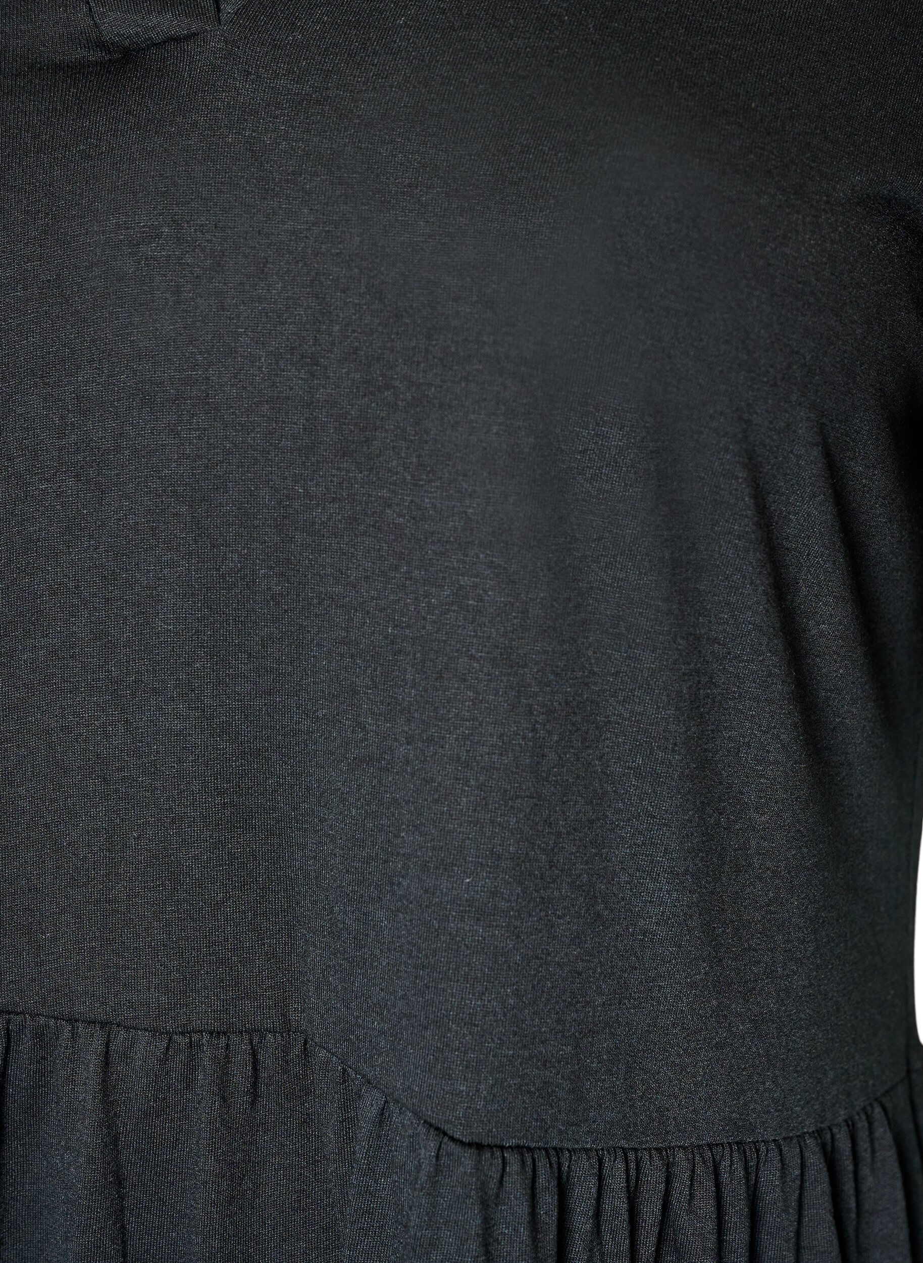 ZizziJerseyjurk met kanten details en een gelaagde rok, Zwart, Packshot image number 2