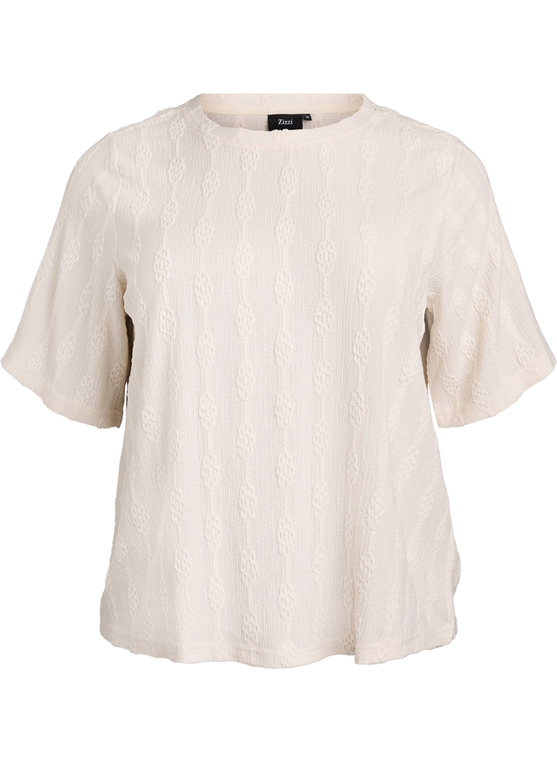 Zizzi Blouse met structuurpatroon en korte mouwen, Beige, Packshot image number 0