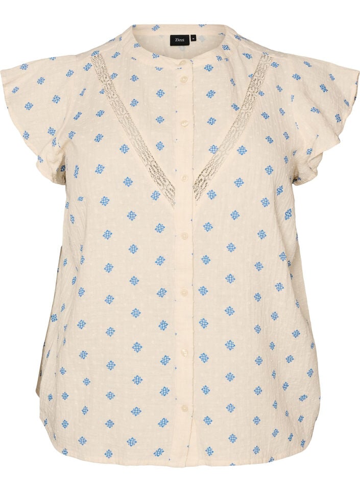 Mouwloze blouse met gehaakte afwerking en ruchesdetails, Beige, Packshot image number 0