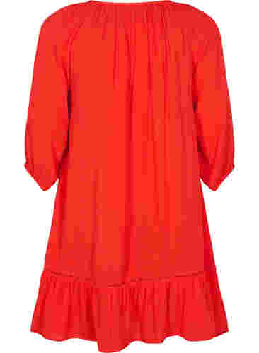Viscose jurk met 3/4 mouwen, Fiery Red, Packshot image number 1