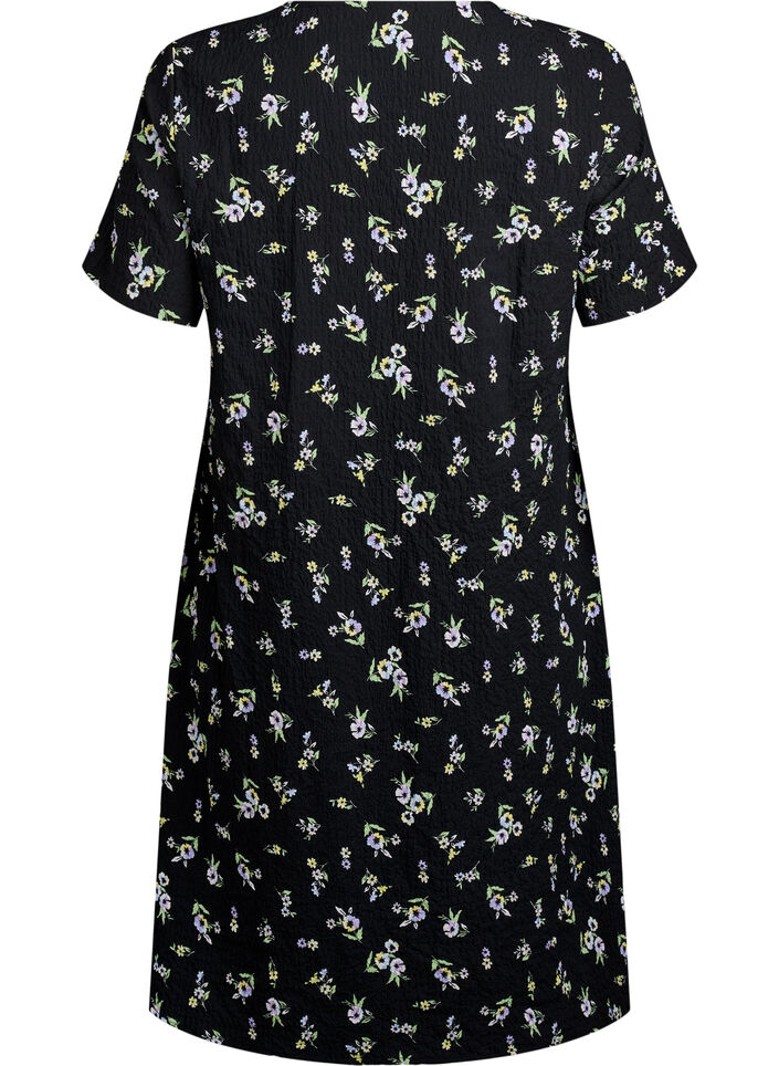 Jurk met korte mouwen en een V-hals, Zwart, Packshot image number 1