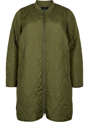 Lange gevoerde jas met zakken en rits, Winter Moss, Packshot image number 0