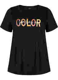 T-shirt in katoen met opdruk, Black COLOR
