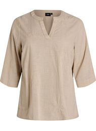 Katoenen blouse met geborduurde details en 3/4 mouwen, Beige