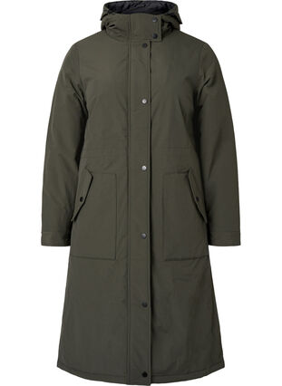 Parka jas met kap en verstelbare taille, Black Olive, Packshot image number 0