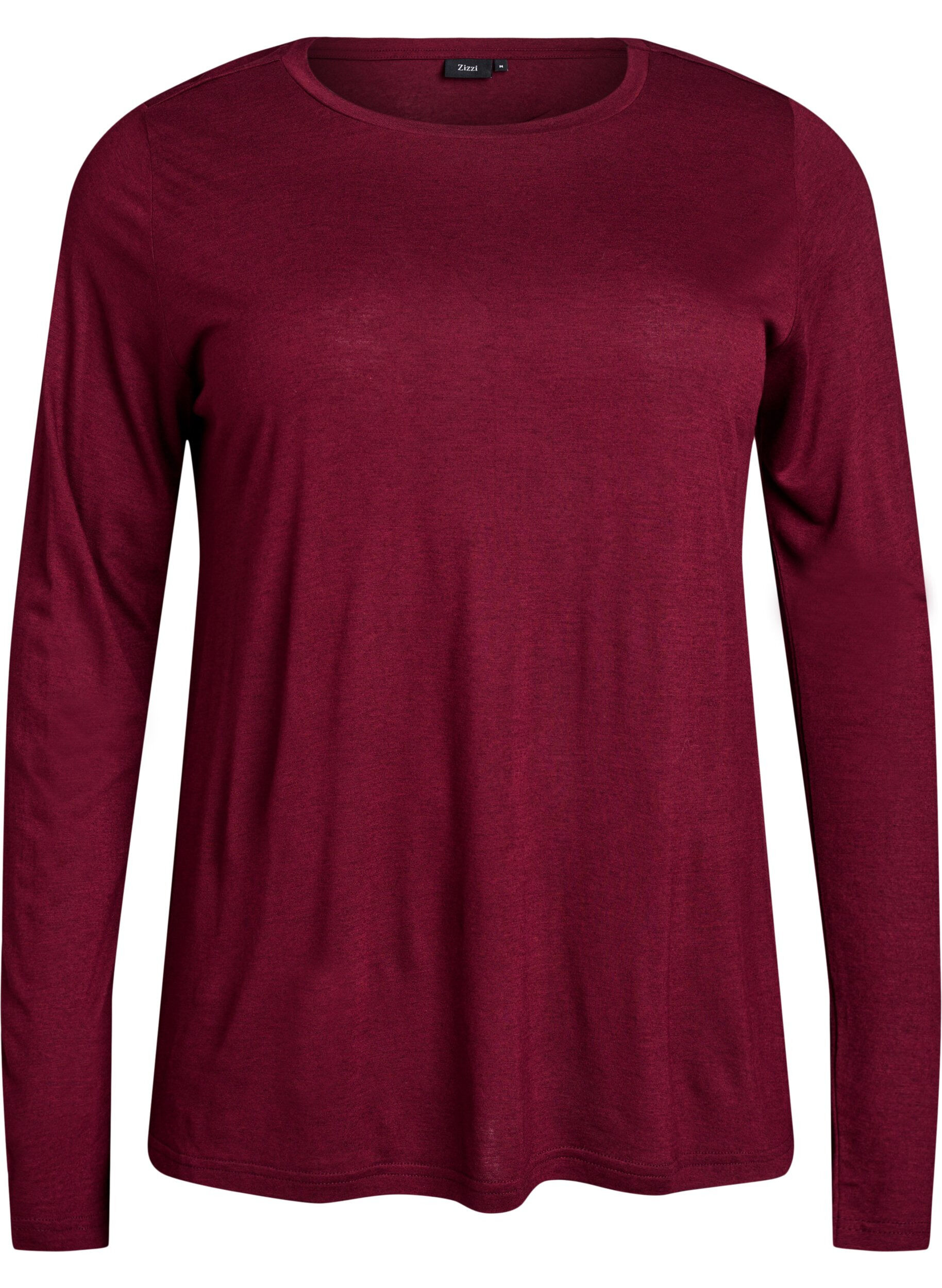 Zizzi Blouse met lange mouwen van wol en viscose, Donker Bordeaux, Packshot image number 0