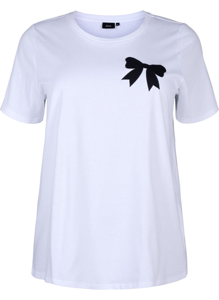 Katoenen T-shirt met strik, Bright Wh. W. Black , Packshot image number 0
