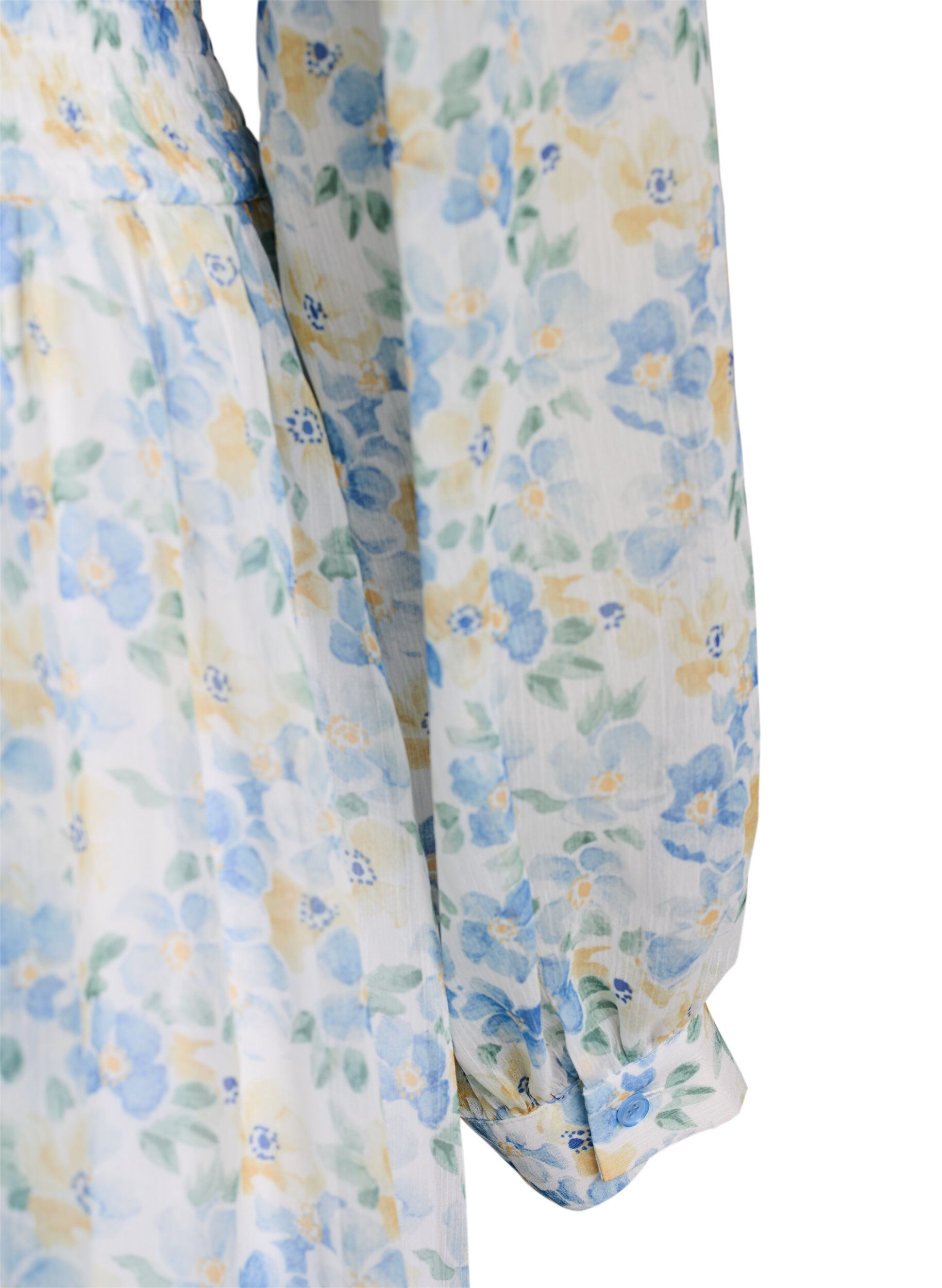Zizzi Midi jurk met bloemen, wikkellook en smock, Blauw, Packshot image number 3