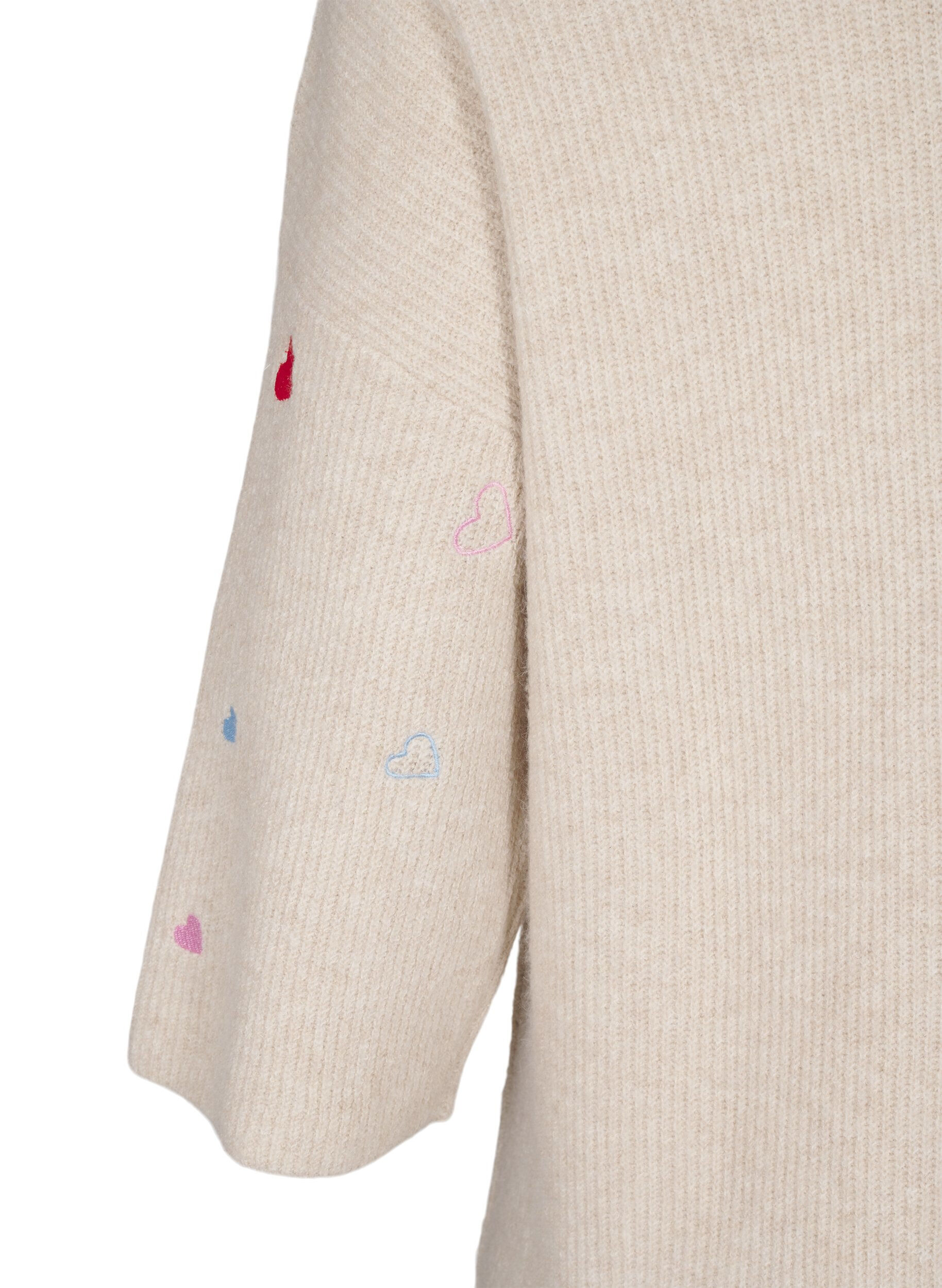 Zizzi Gebreide blouse met hartjes en 3/4 mouwen, Beige, Packshot image number 3