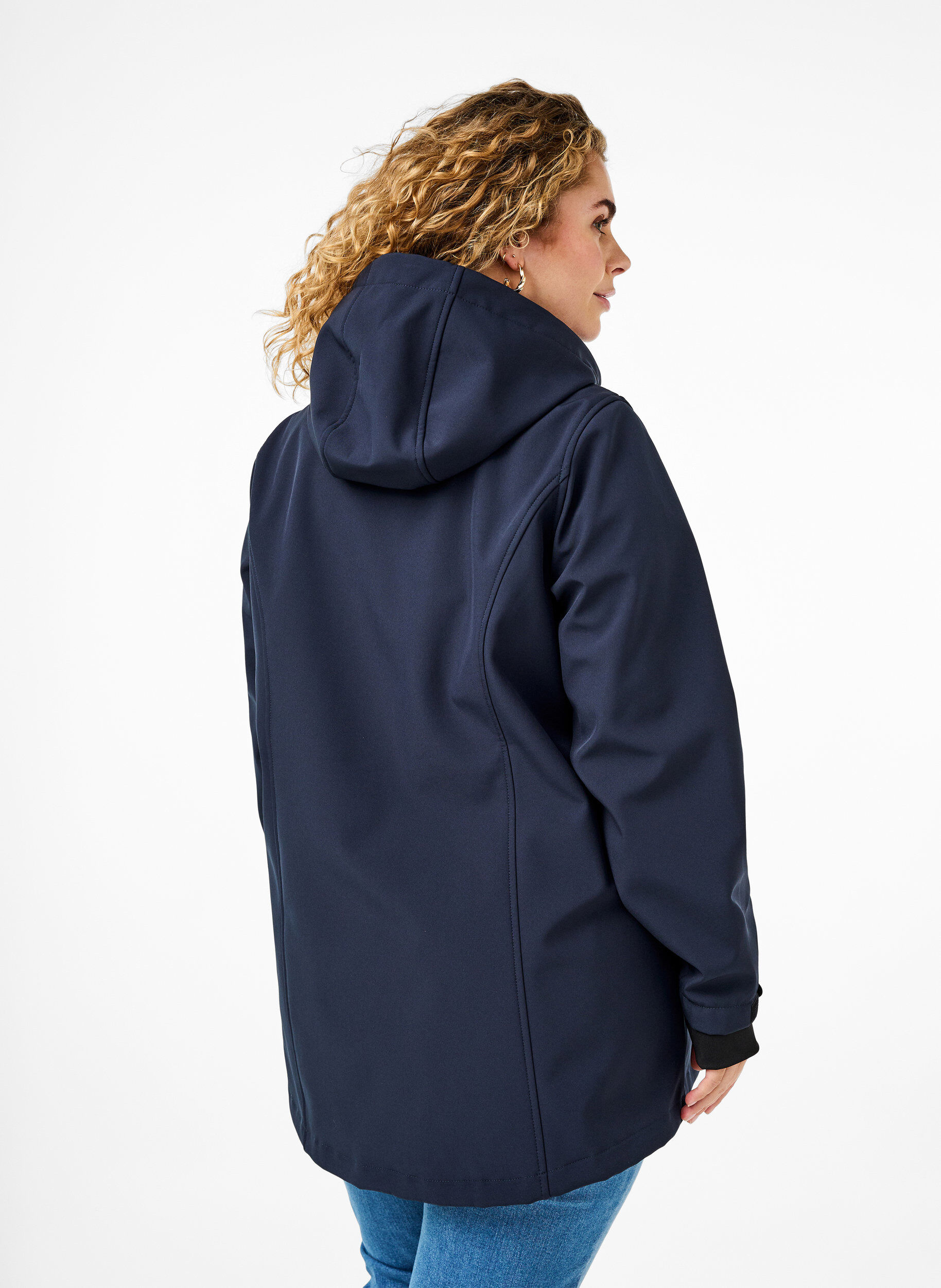 Zizzi Korte softshell jas met afneembare capuchon, Blauw, Model image number 2
