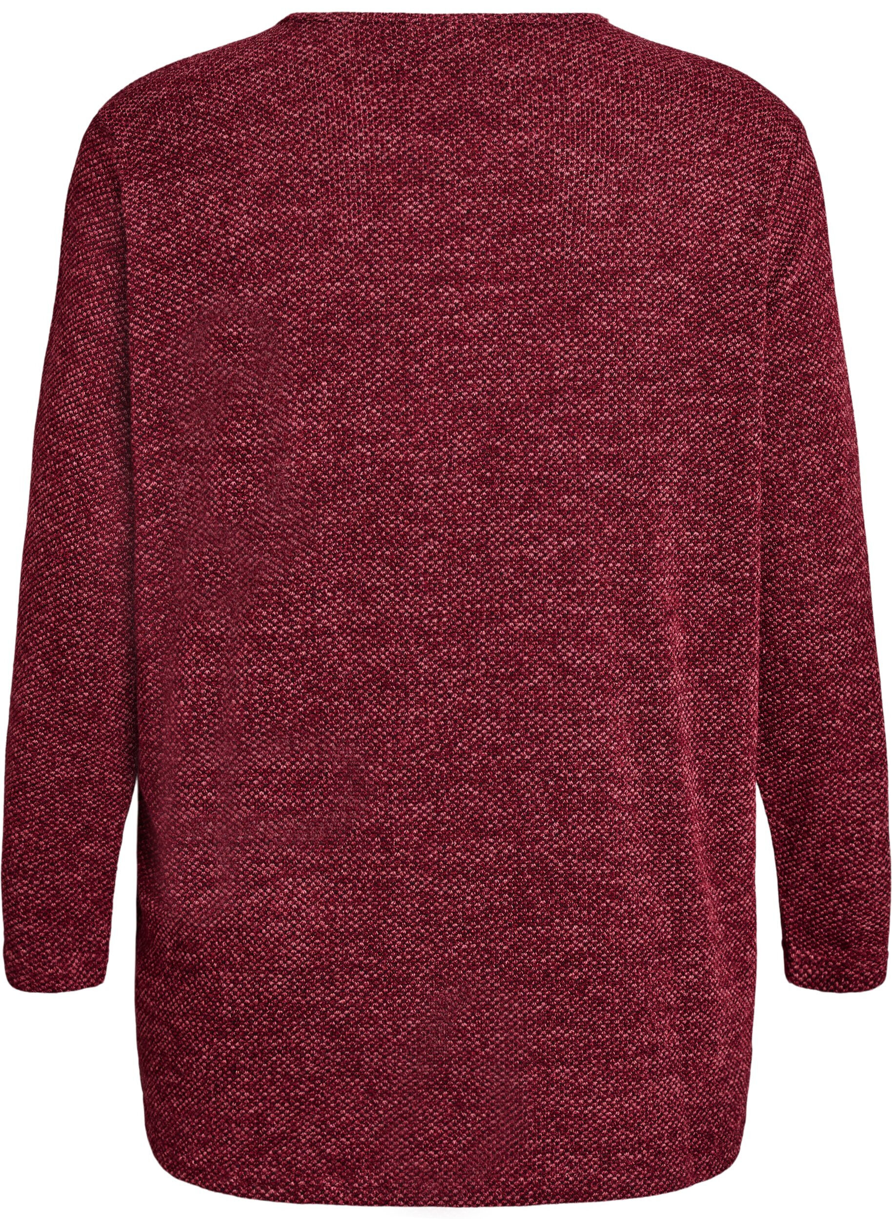 Zizzi Blouse met lange mouwen en structuur, Donker Bordeaux, Packshot image number 1