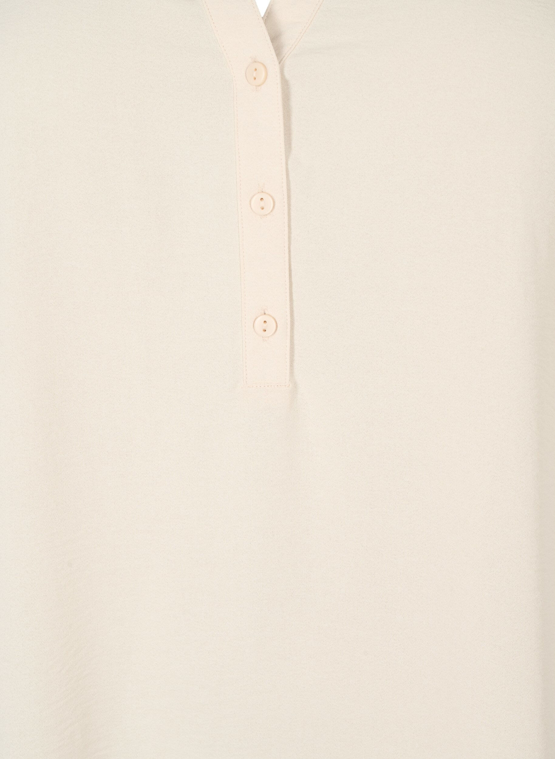 Zizzi Solide effe kleur tuniek met V-hals en knoppen, Warm Off-white, Packshot image number 2