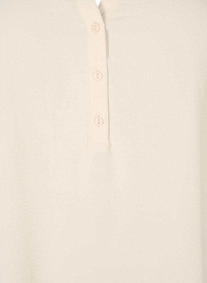 Solide effe kleur tuniek met V-hals en knoppen, Warm Off-white, Packshot image number 2