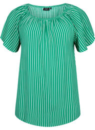 Gestreepte blouse van viscose met korte mouwen, J.Green/White Stripe