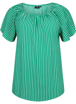 Gestreepte blouse van viscose met korte mouwen, J.Green/White Stripe, Packshot image number 0