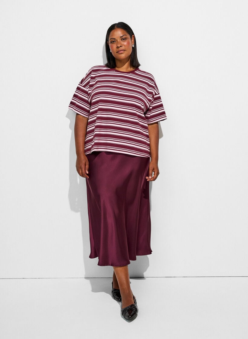 Satijnen midi rok, Rood, Model image number 0