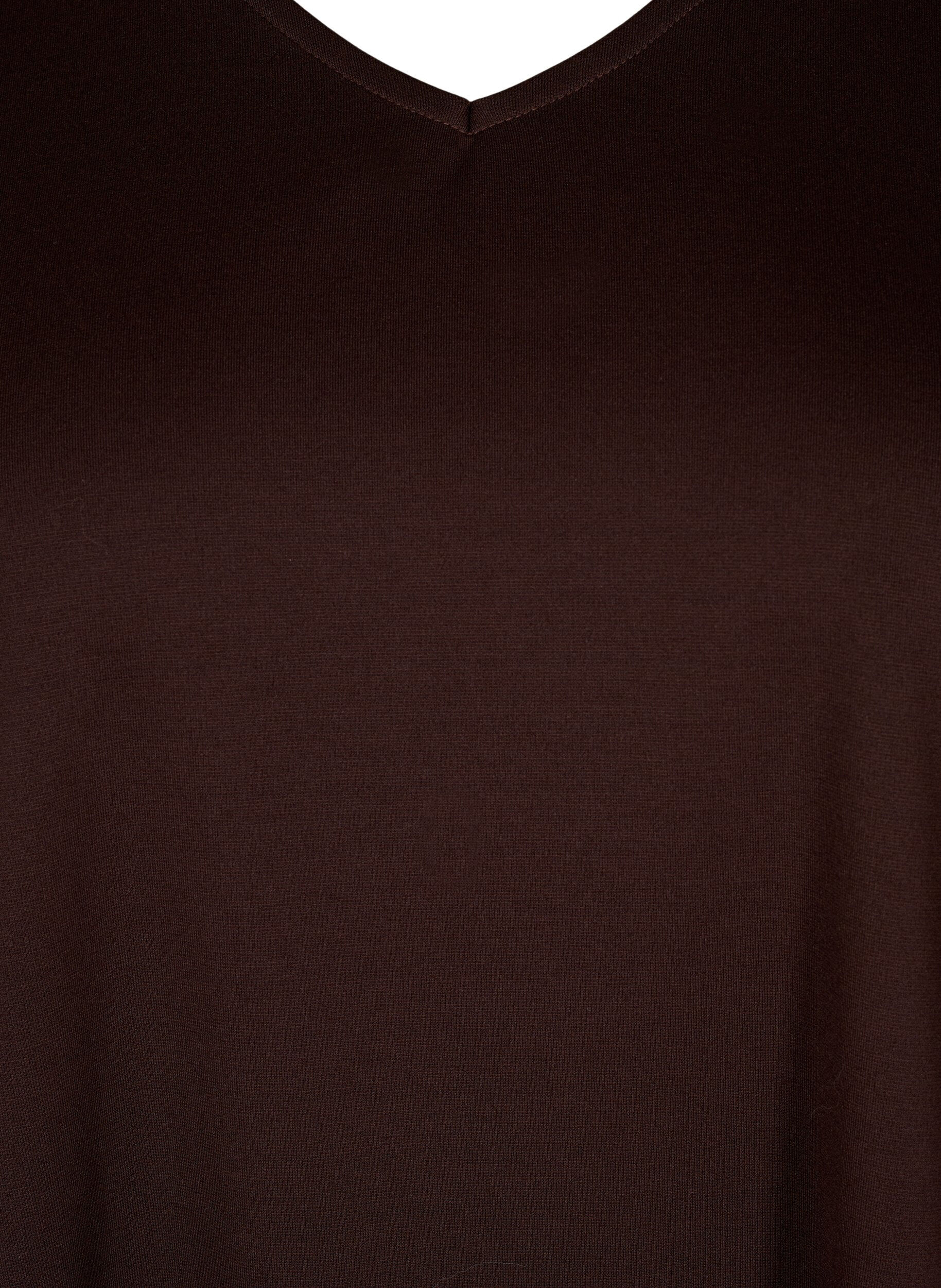 Zizzi Effen jurk met v-hals en 3/4 mouwen, Coffee Bean, Packshot image number 2