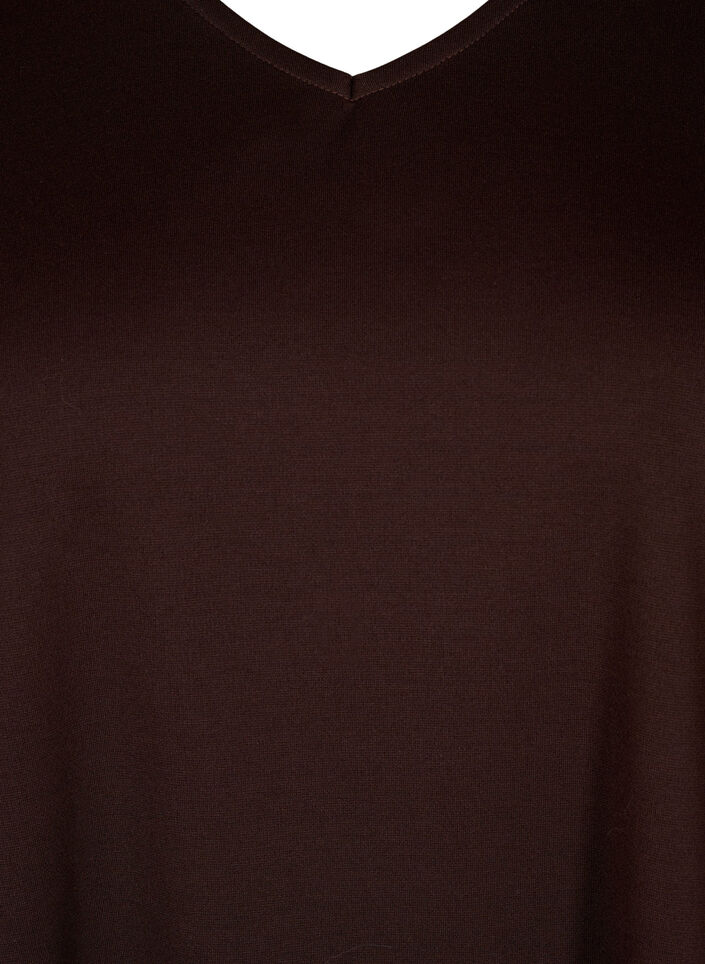 Effen jurk met v-hals en 3/4 mouwen, Coffee Bean, Packshot image number 2