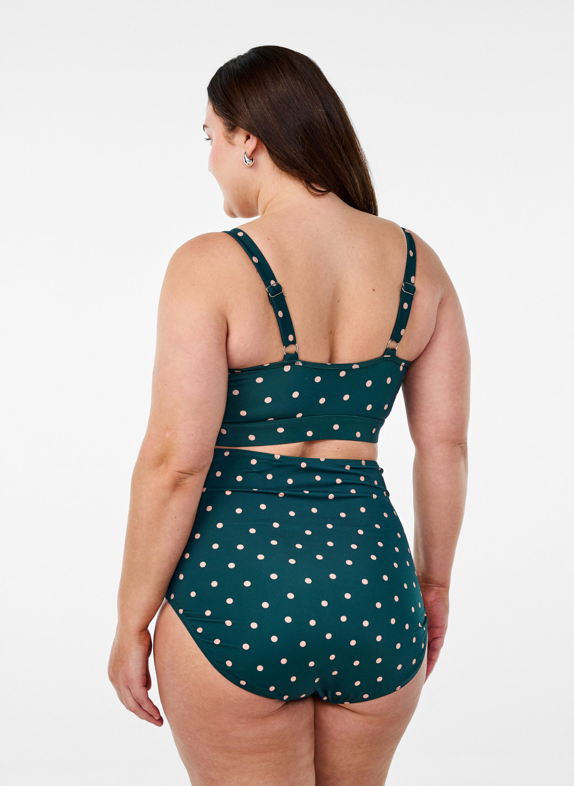 Zizzi Bikinitop met stippen en ruches, Groen, Model image number 2