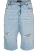 Gecropte jeans met een versleten look en rafelige randen, Blauw, Packshot image number 0