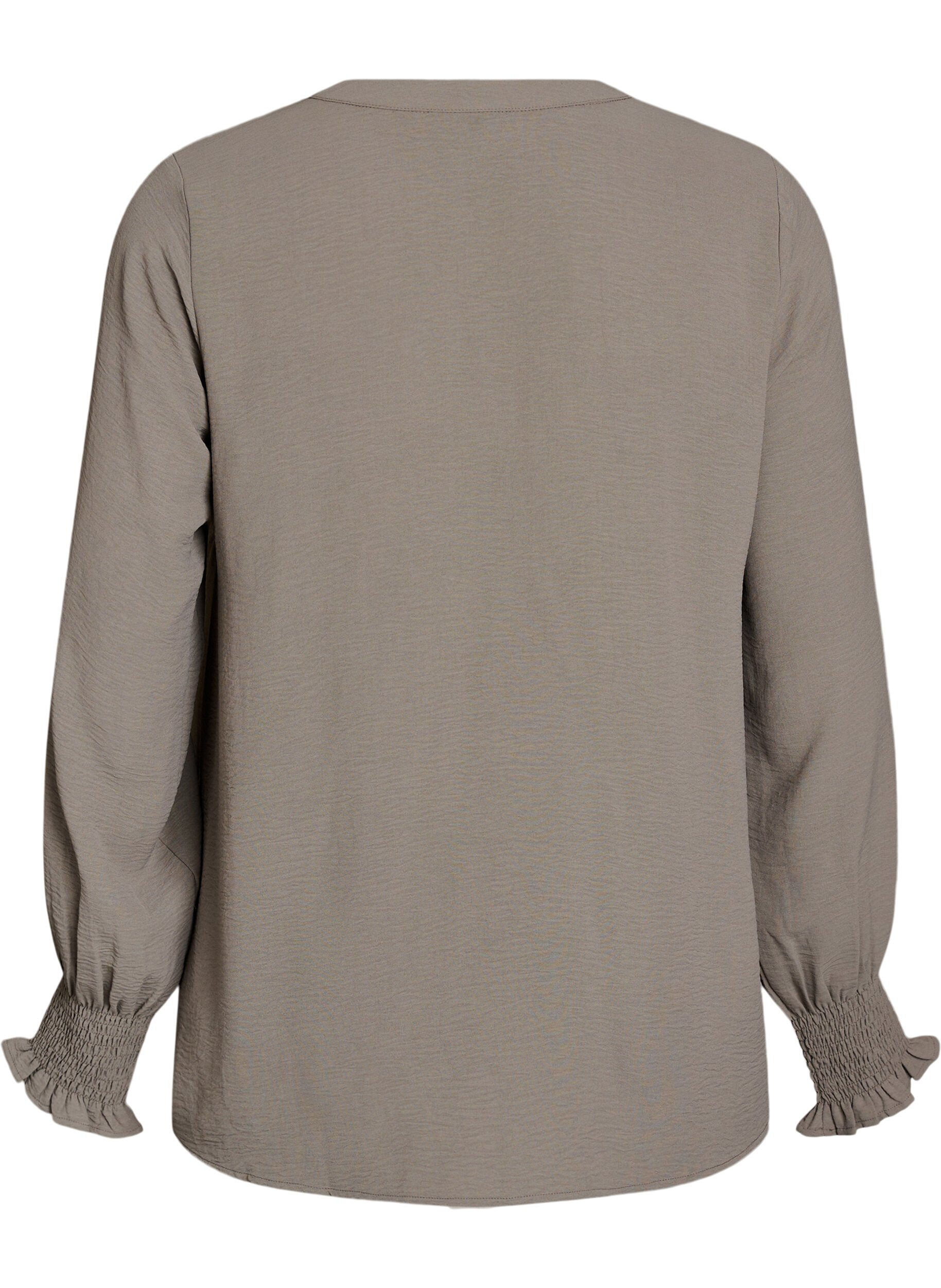 ZizziBlouse met smockmanchetten en V-hals, Beige, Packshot image number 1