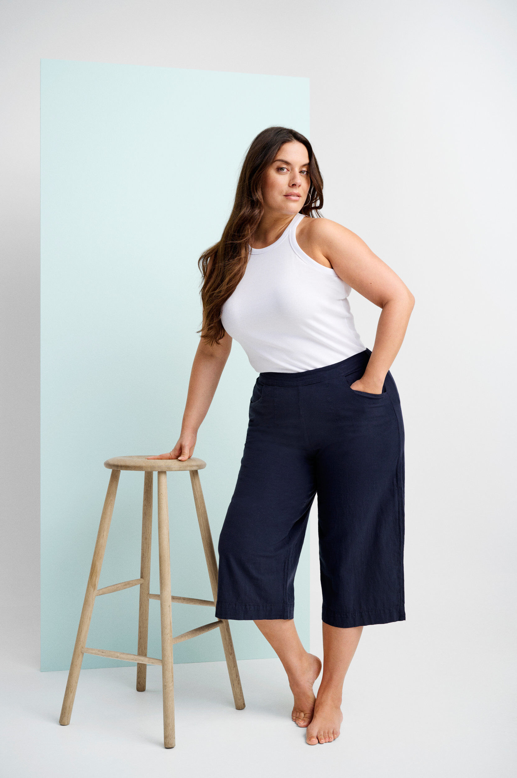 Zizzi Losse culotte broek in katoen, Night Sky, Image image number 0