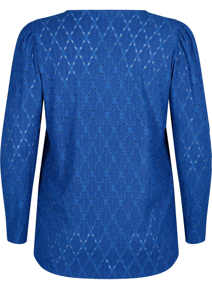 Blouse met V-hals en gaatjespatroon, Limoges, Packshot image number 1