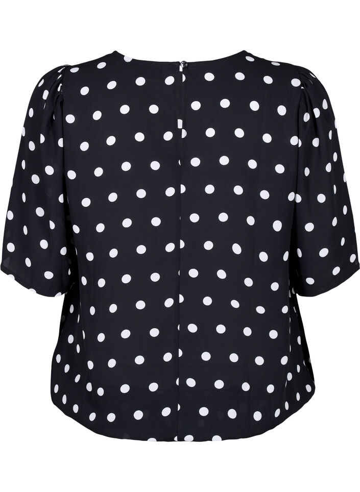 Gestippelde blouse met korte mouwen, Black W. White Dot, Packshot image number 1