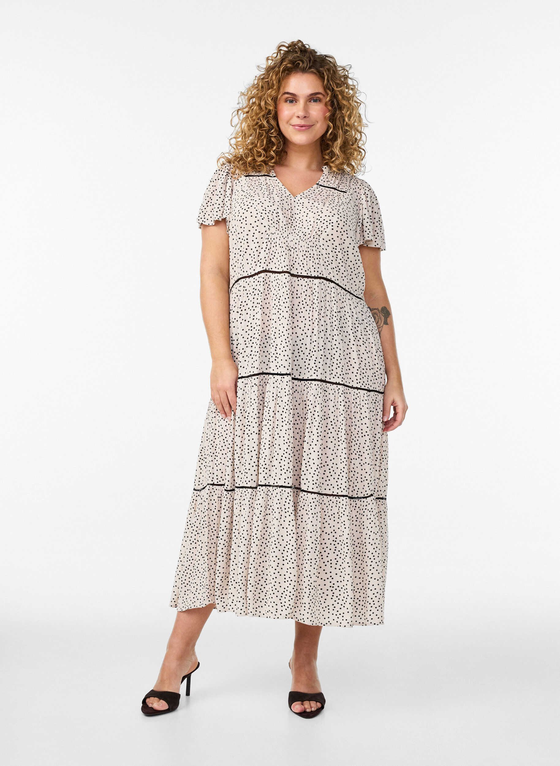 Zizzi Midi-jurk van viscose met patroon, Wit, Model image number 0
