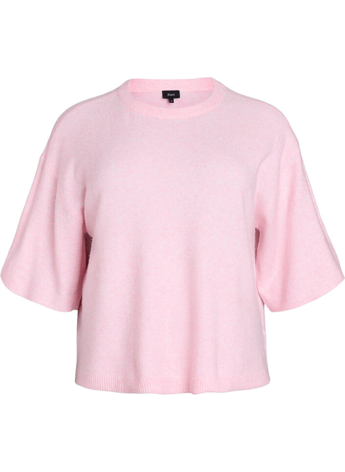 Los gebreide shirt met korte mouwen, Roze, Packshot image number 0