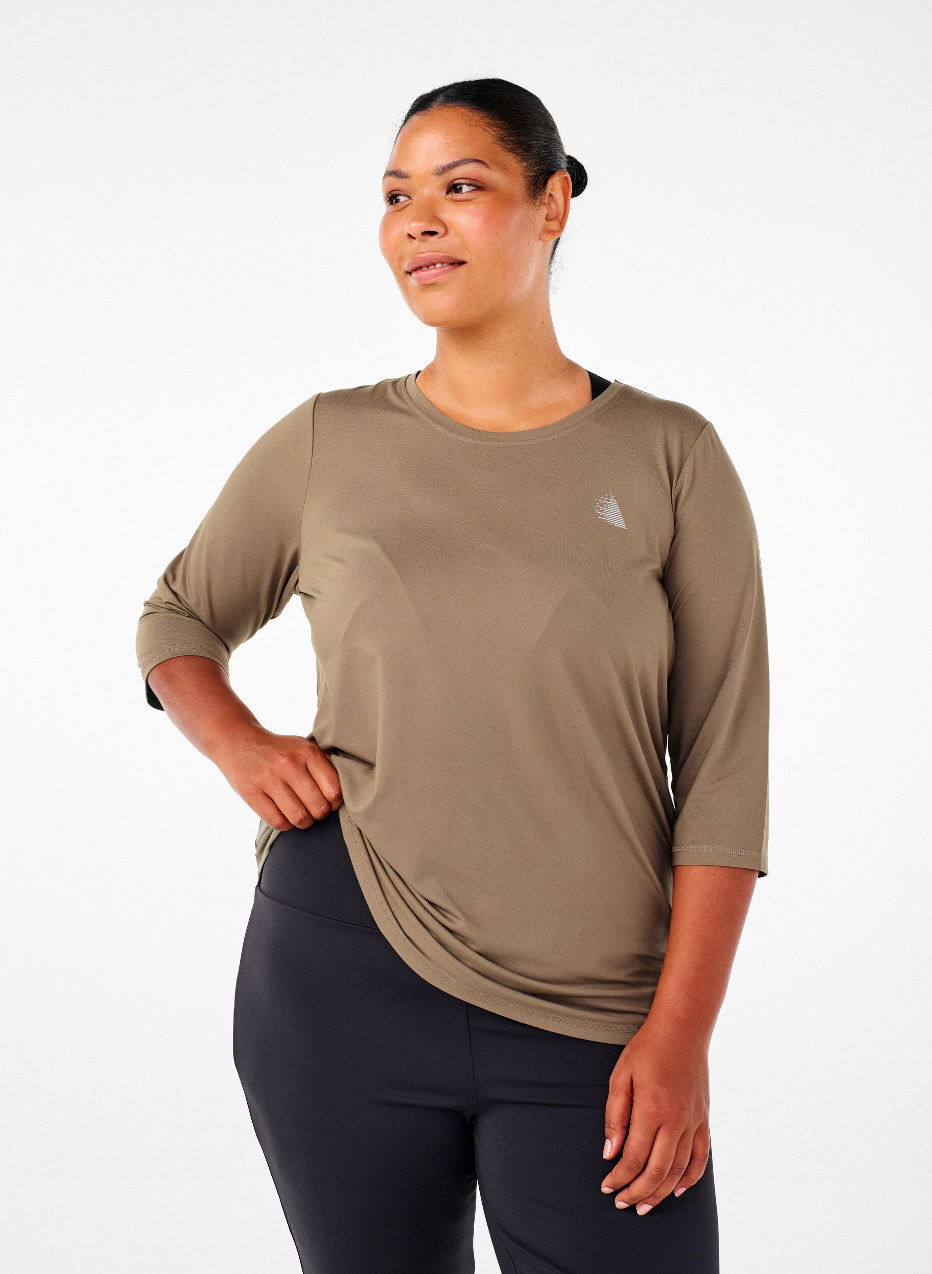 Zizzi Sporttop met 3/4 mouwen, Beige, Model image number 0