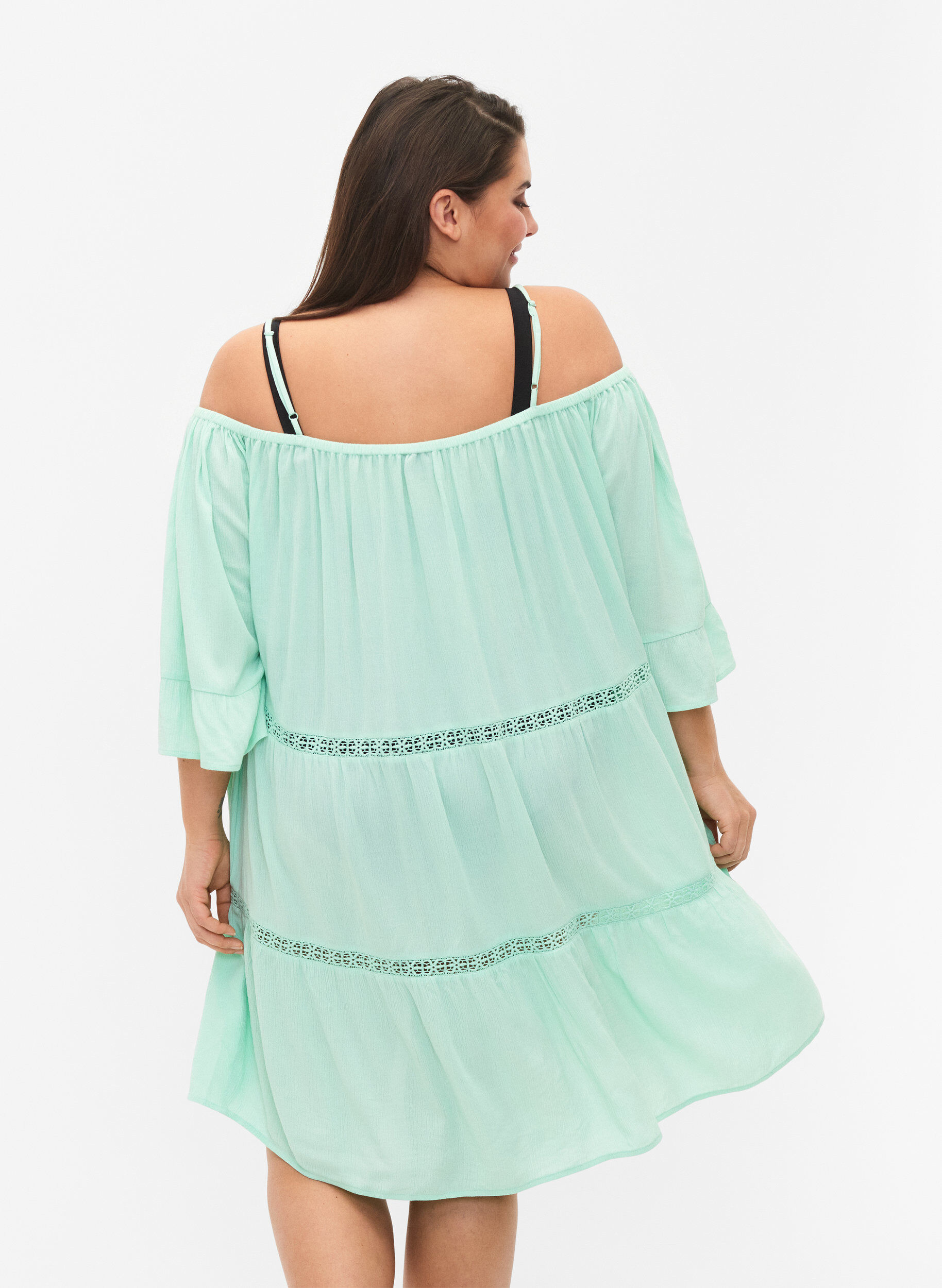 Zizzi Strandtuniek met off-shoulder, Brook Green, Model image number 1