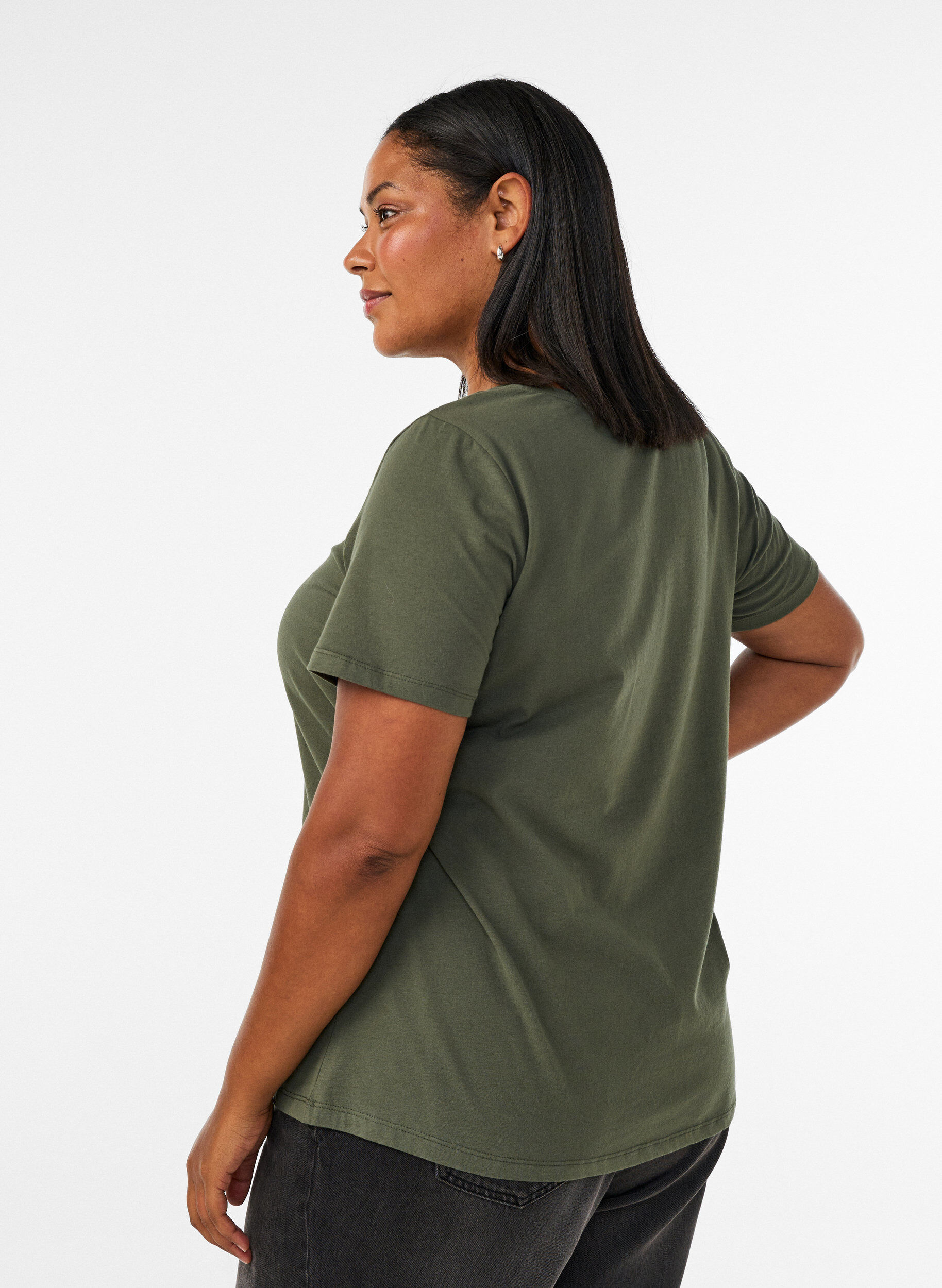 ZizziEffen basic T-shirt van katoen, Groen, Model image number 2