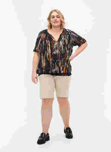 Viscose blouse met korte mouwen en smock, Navy Blazer AOP, Model image number 2
