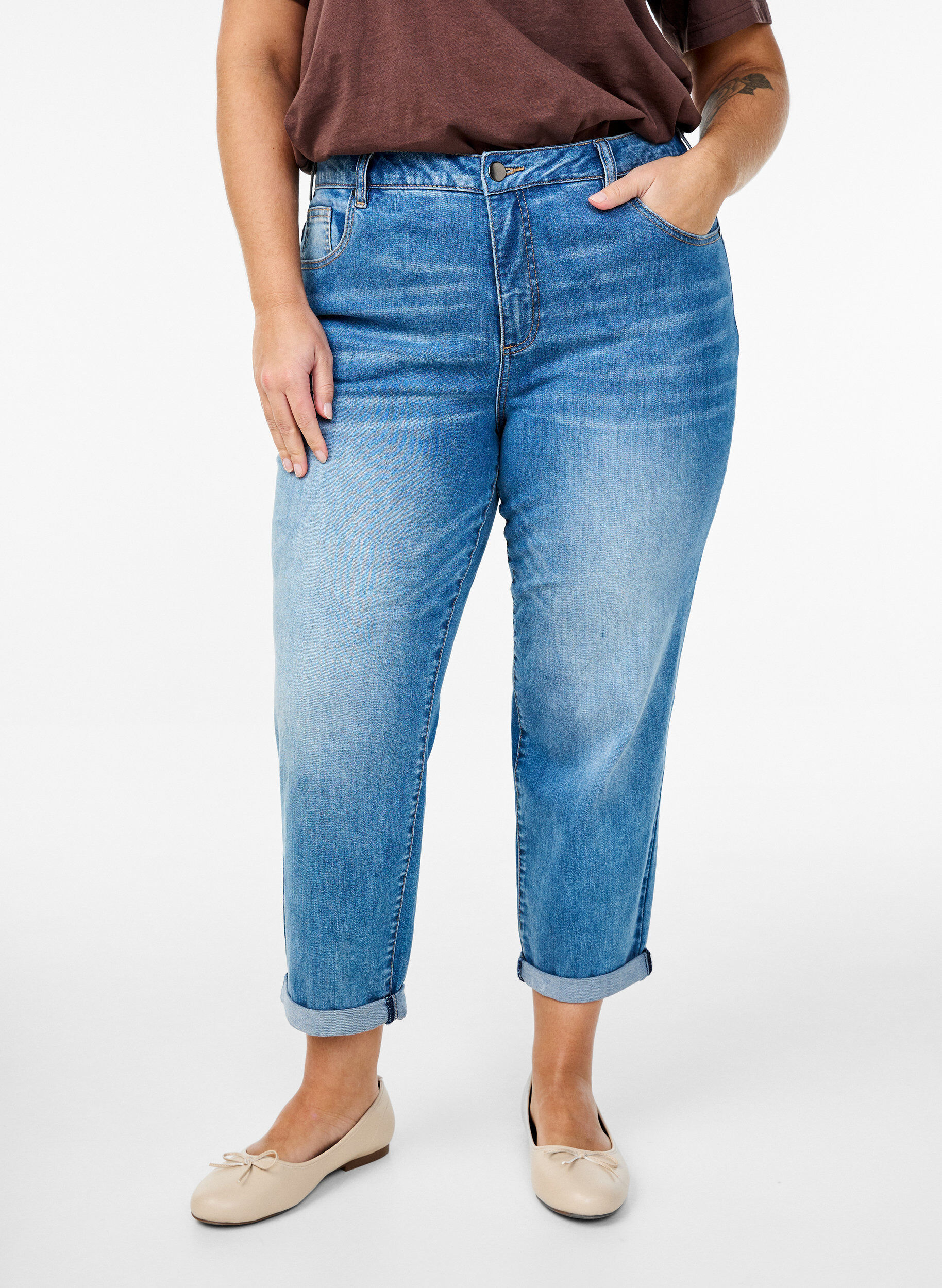 Zizzi 7/8 jeans met oprolbare pijpen en hoge taille, Blauw, Model image number 2