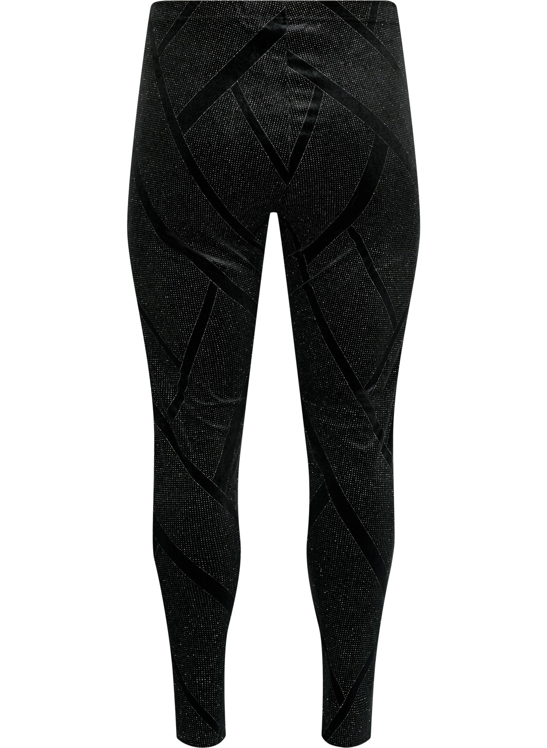 Zizzi  Leggings van velour met glitter en patroon, Zwart, Packshot image number 1