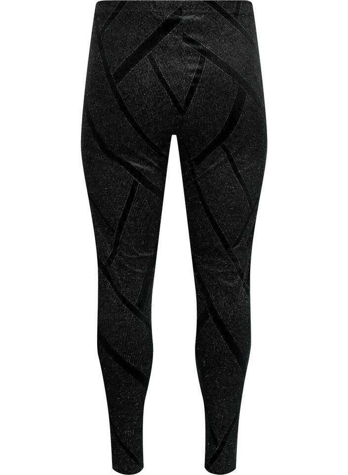  Leggings van velour met glitter en patroon, Zwart, Packshot image number 1