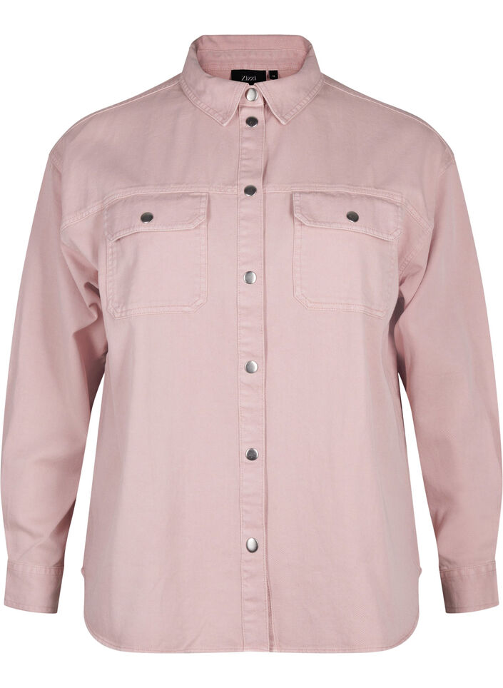 Effen denim overhemd met borstzakken, Pale Mauve, Packshot image number 0