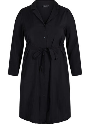 Viscose jurk met knopen en riem, Black, Packshot image number 0