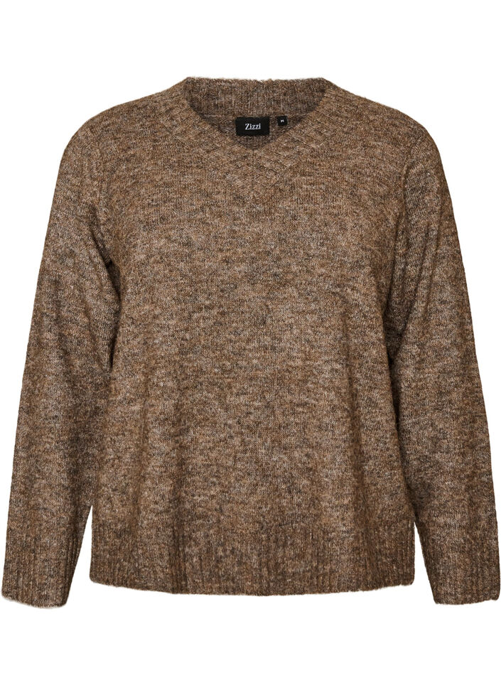 Jumper met V-hals, Bruin, Packshot image number 0