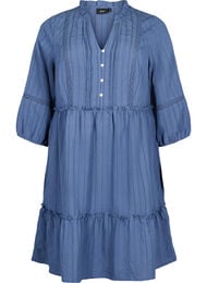 Gestreepte viscose jurk met kanten rand en 3/4 mouwen, Vintage Indigo