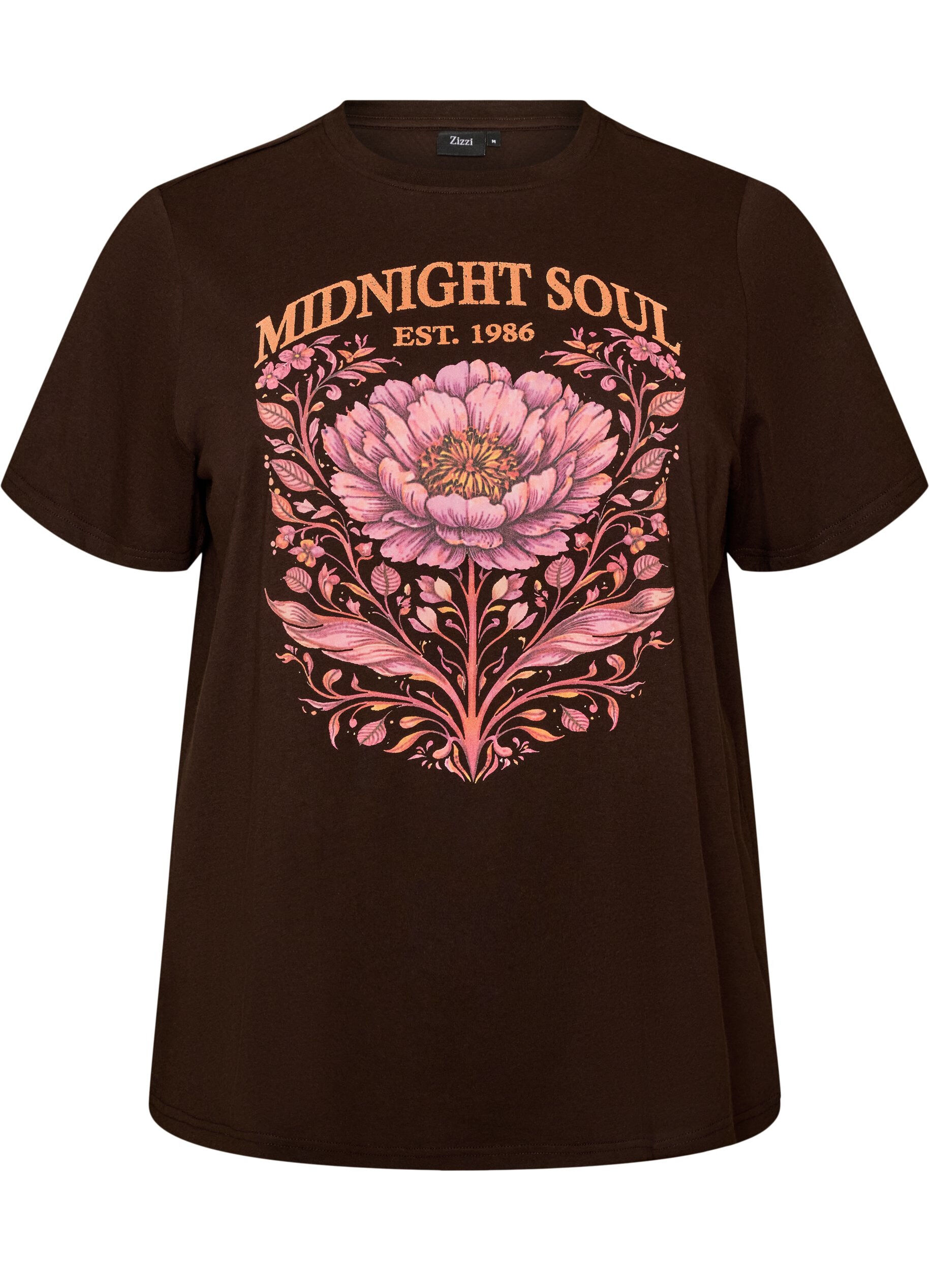 ZizziOrganisch katoenen T-shirt met print aan de voorkant, Bruin, Packshot image number 0