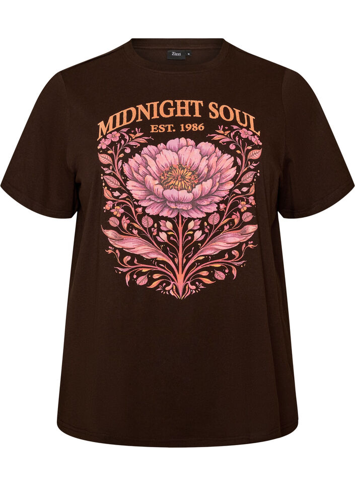 Organisch katoenen T-shirt met print aan de voorkant, Bruin, Packshot image number 0