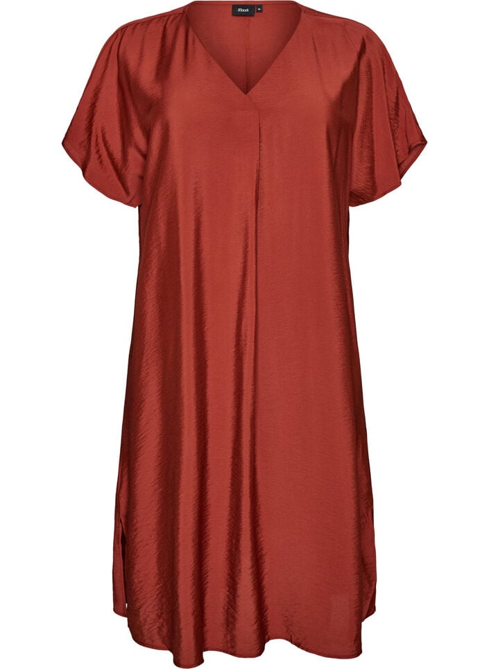 Jurk met V-hals van viscose, Rood, Packshot image number 0