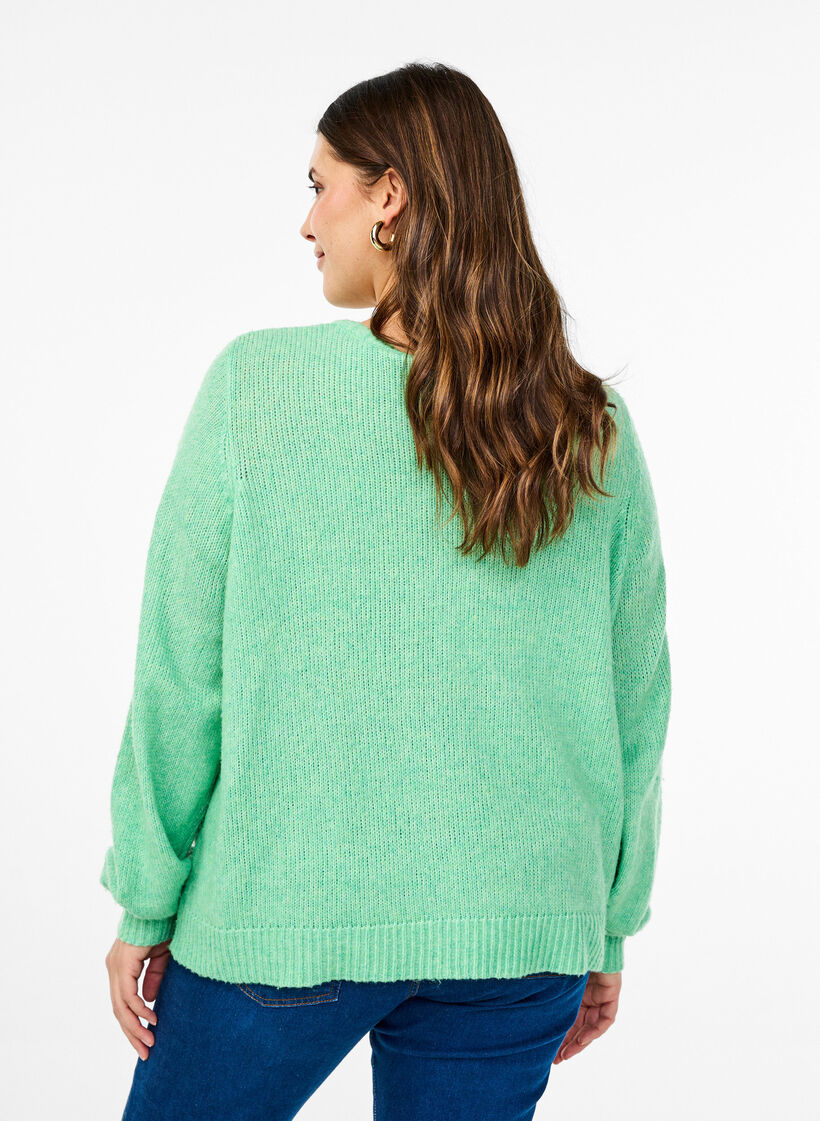 Gebreide cardigan met wol en knoopsluiting, Light G. Green Mel., Model image number 1