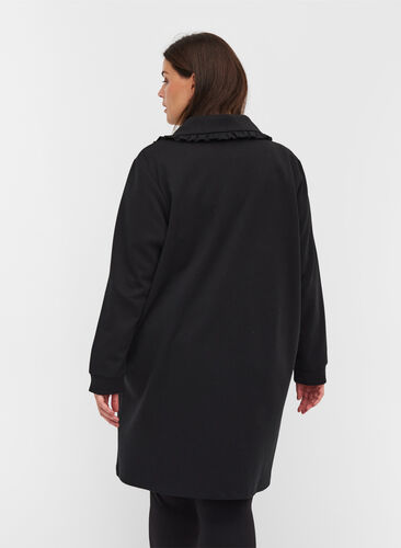 Lange jas met brede kraag en ruche details, Black, Model image number 1